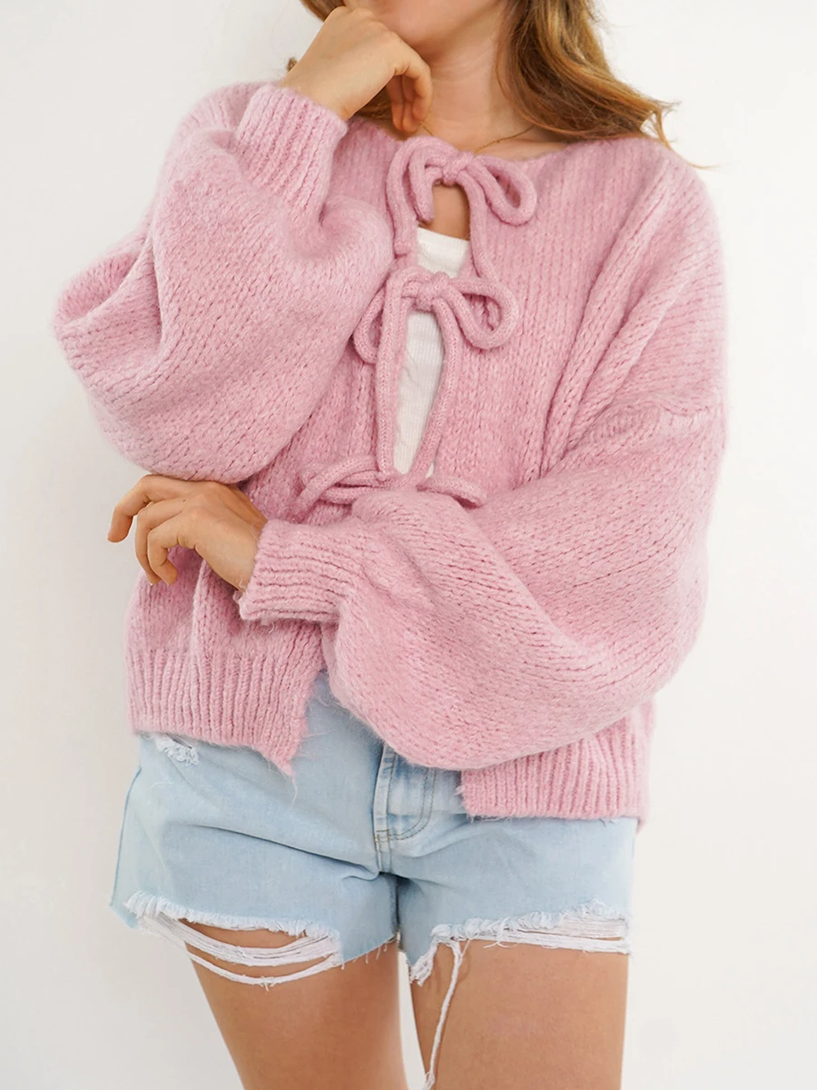 Gebreide cardigan - dames vest met unieke strikdetails - Bakkermode.nl