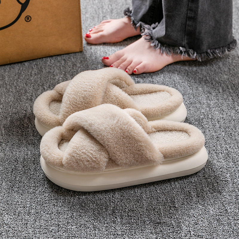 Fluffy pantoffels - dames huis slippers met kruislings ontwerp en zachte voering - Bakkermode.nl