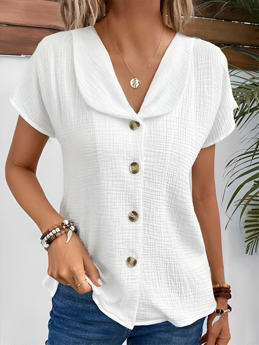 Dames blouse met korte mouwen, lichtgewicht katoenmix - casual top voor dagelijks gebruik