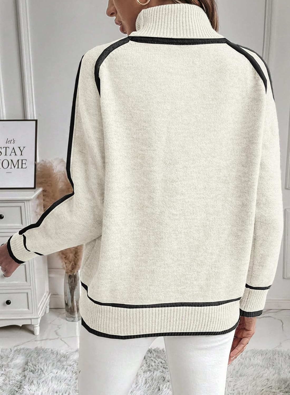 Stijlvolle dames coltrui met contrasterende stiksels - casual oversized sweater - Bakkermode.nl