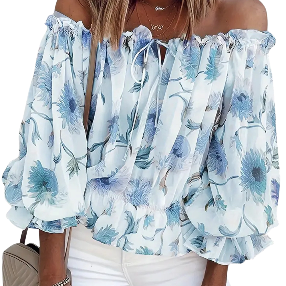 Damesbloes met bloemenprint - elegante off-shoulder top voor een zomerse casual look