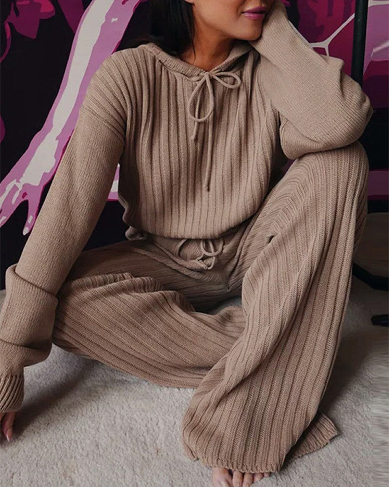 2-delige geribbelde loungewear set - trendy dames hoodie en broek