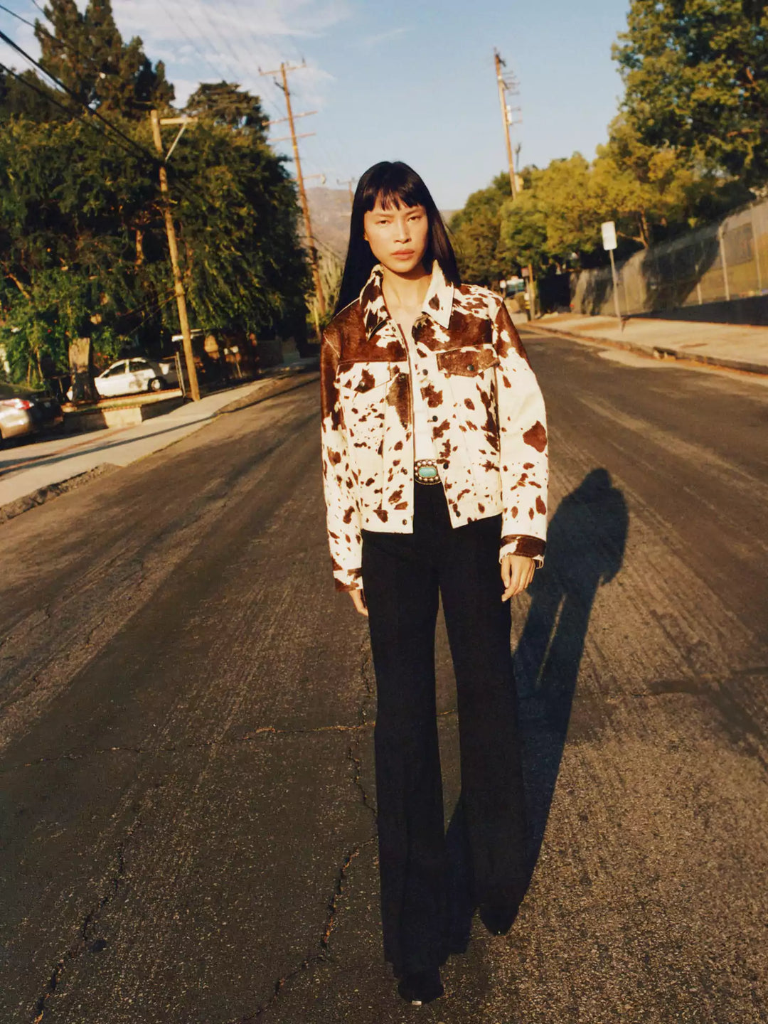 Dames denimjack met koeienprint - stijlvol casual in modern beige