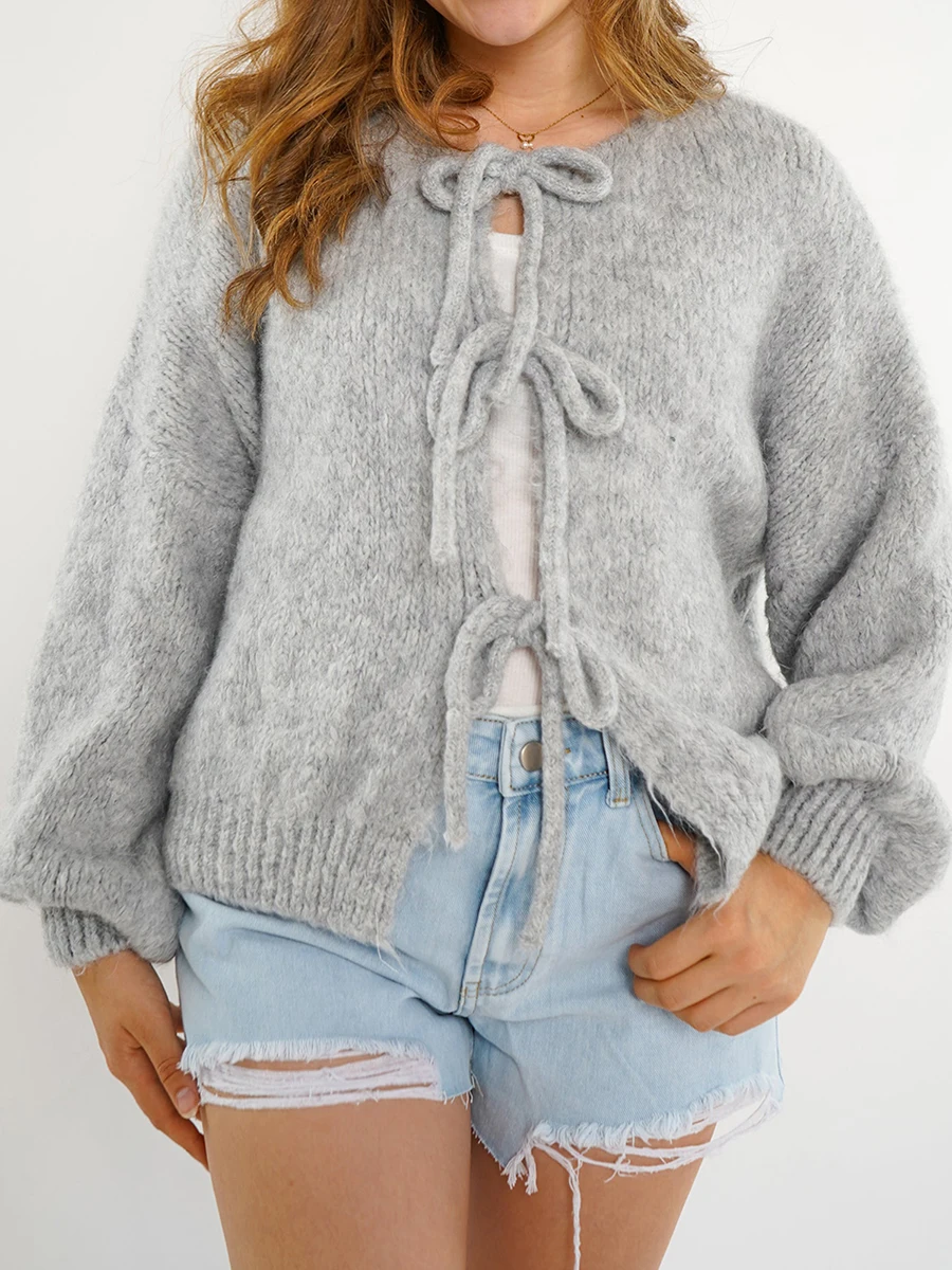 Gebreide cardigan - dames vest met unieke strikdetails - Bakkermode.nl