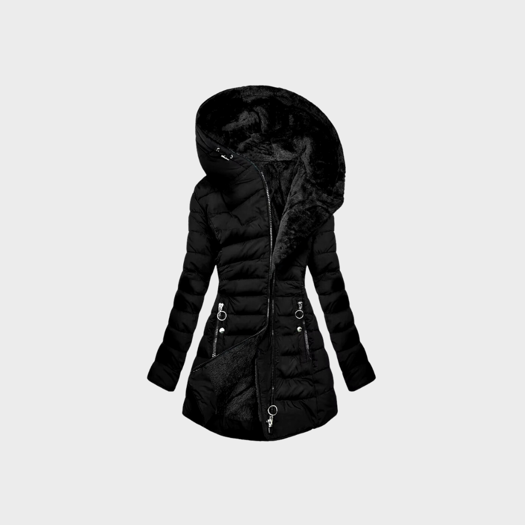 Dames pufferjas - stijlvolle lange gewatteerde jas met oversized capuchon