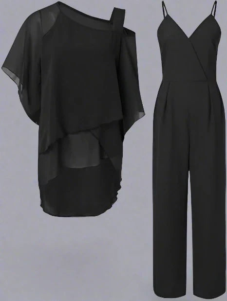 2-delige chiffon set - verfijnde dames top en jumpsuit - Bakkermode.nl