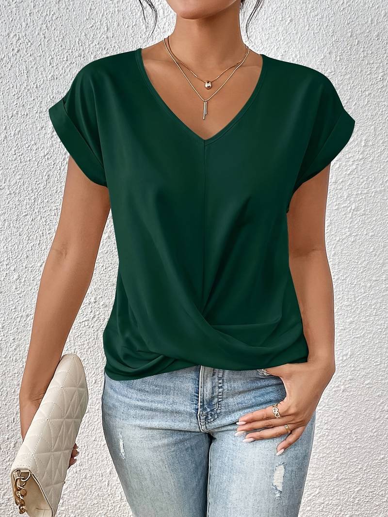 Dames v-hals t-shirt met twistdetail - stijlvolle kortekorte blouse voor een casual look