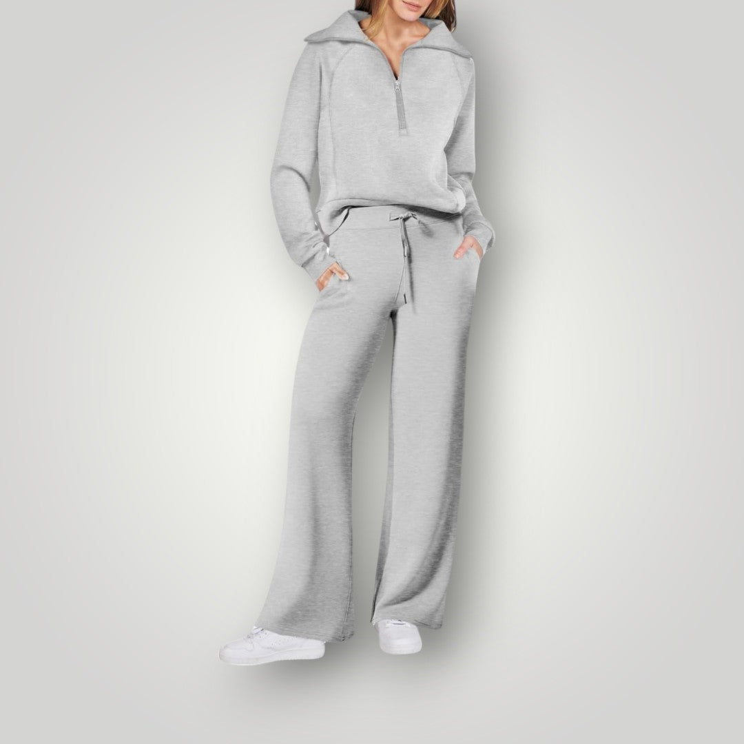 2-delige lounge set - zachte dames zip-up top en wijde broek