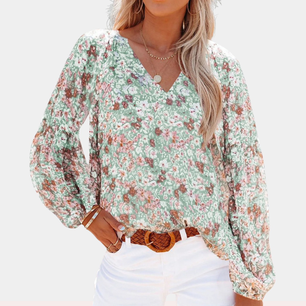 Damesbloes met bloemenprint - elegante casual top - luchtige lange mouwen voor zomeruitstapjes