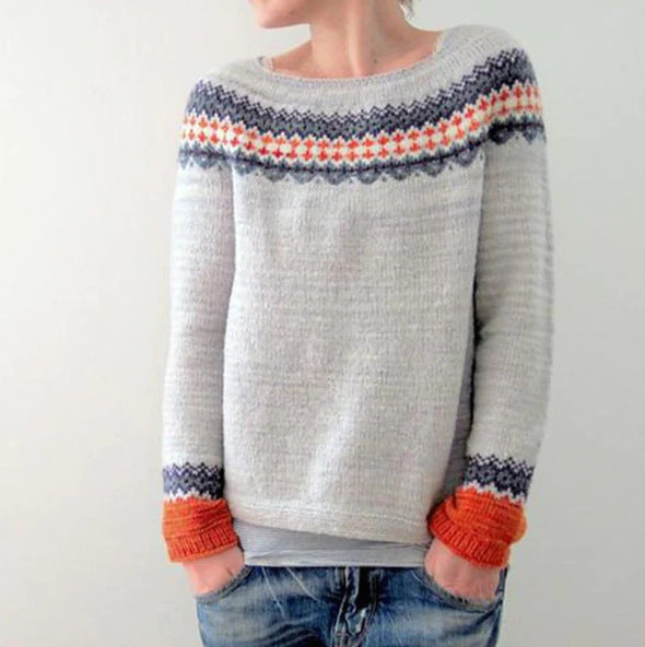 Gebreide trui - artisanale damesjumper met geometrisch design