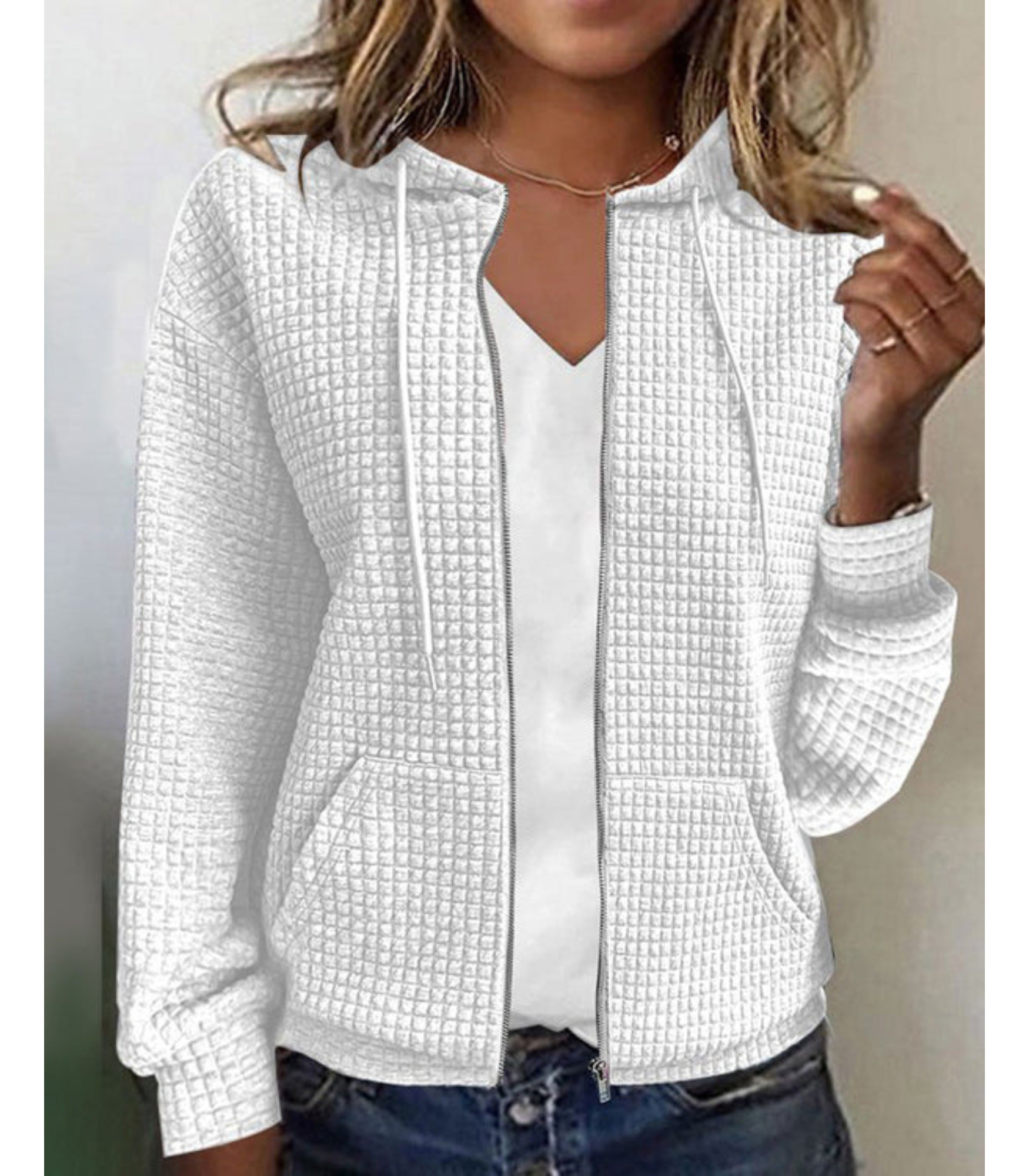 Textured zip-up hoodie - stijlvolle casual jacket voor vrouwen