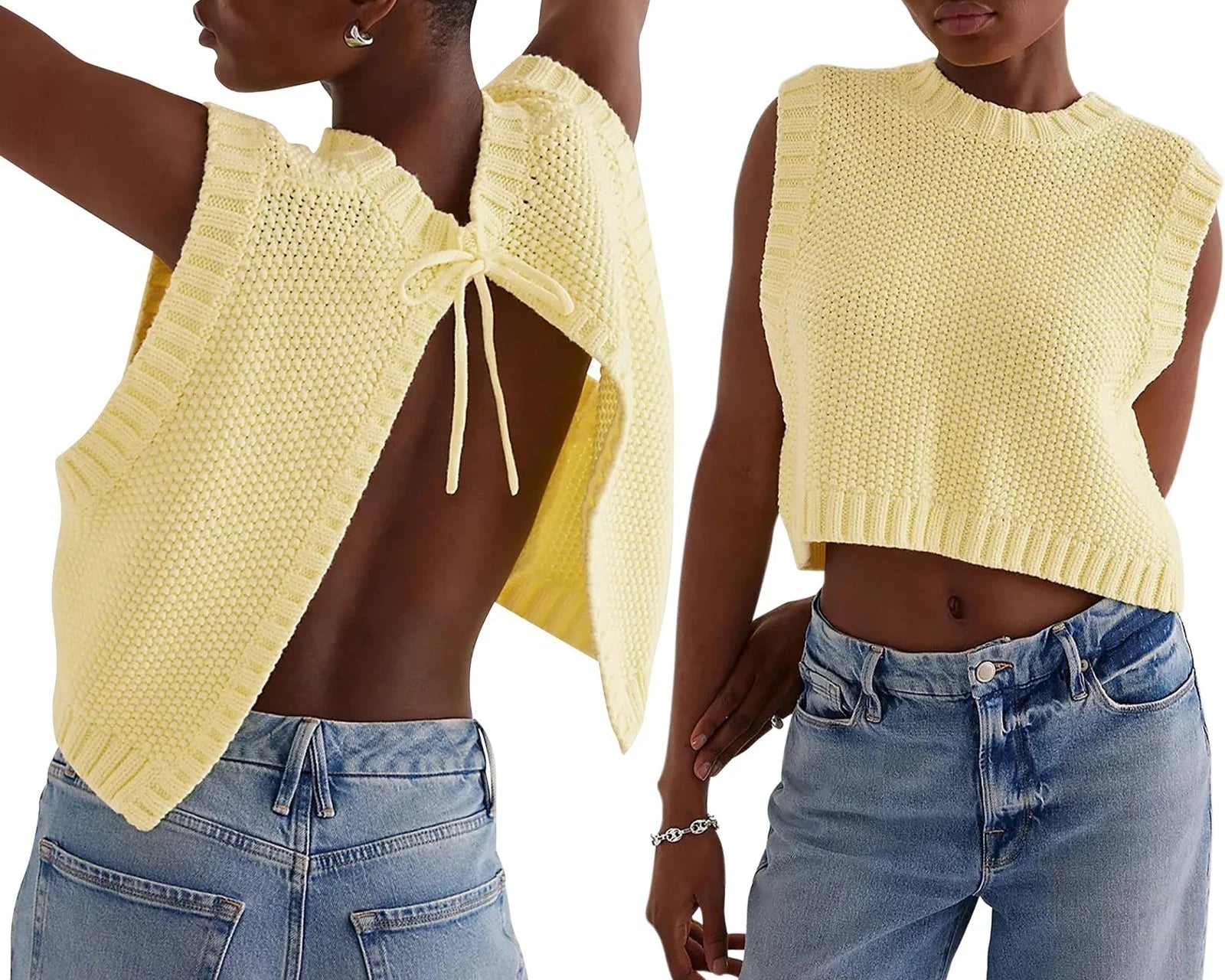 Dames mouwloze gebreide crop top met open rug - moeiteloze zomerstijl voor casual uitjes