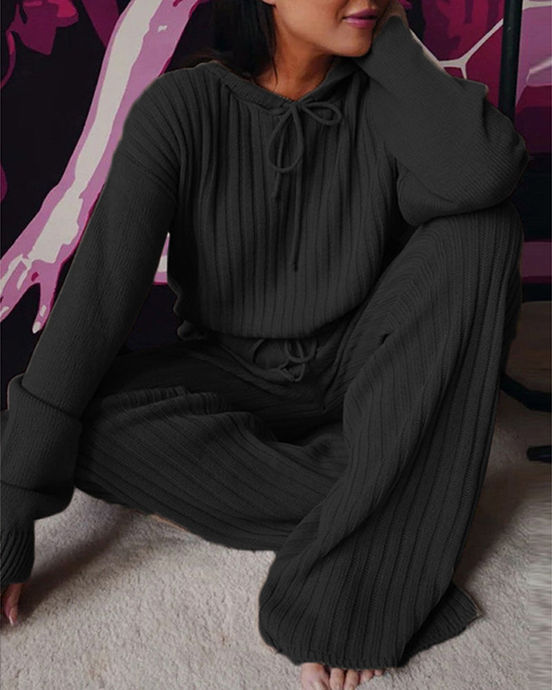 2-delige geribbelde loungewear set - trendy dames hoodie en broek