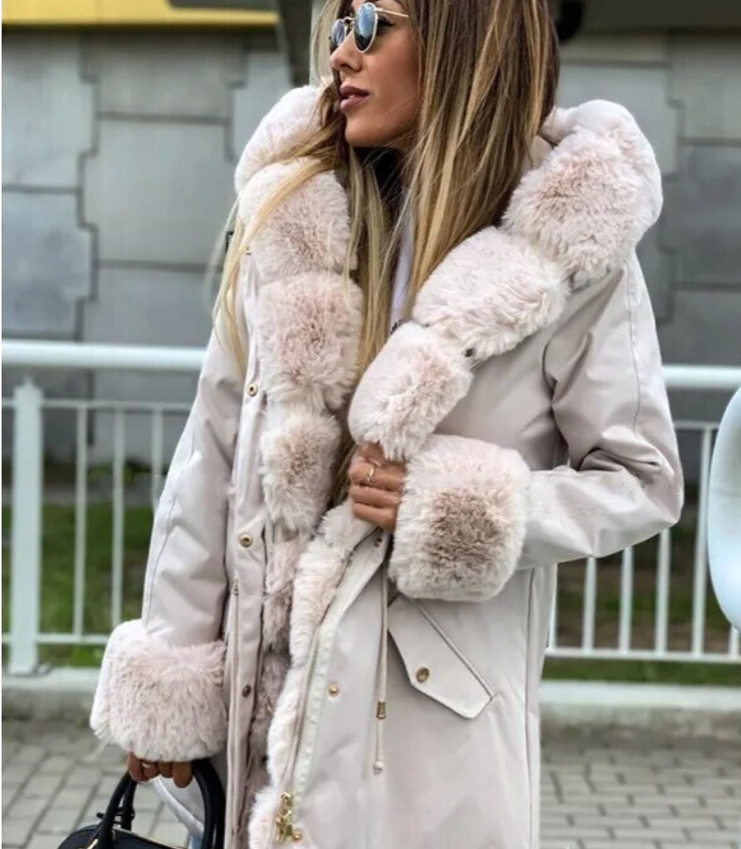 Dames winterjas - chique parka met luxe nepbont