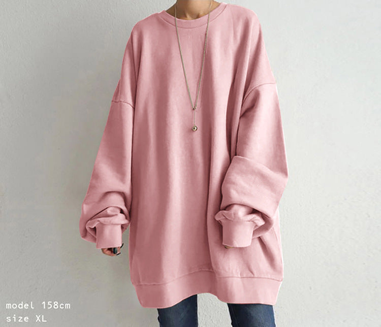 Dames oversized sweater - losse fit lange pullover met ronde hals en geribbelde boorden - Bakkermode.nl