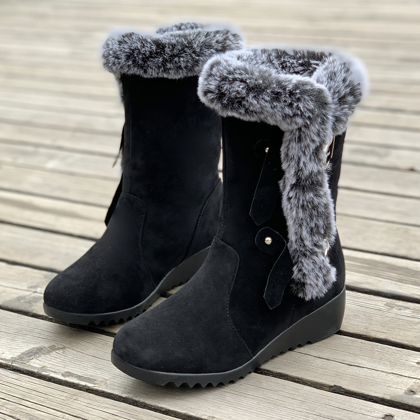 Faux fur gebochelde wedge boots - stijlvolle winterboots voor dames