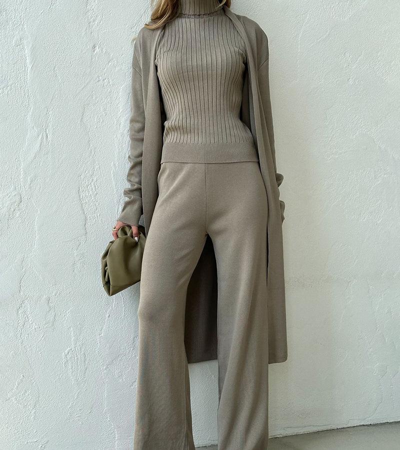 3-delige gebreide set - stijlvolle dames loungekleding