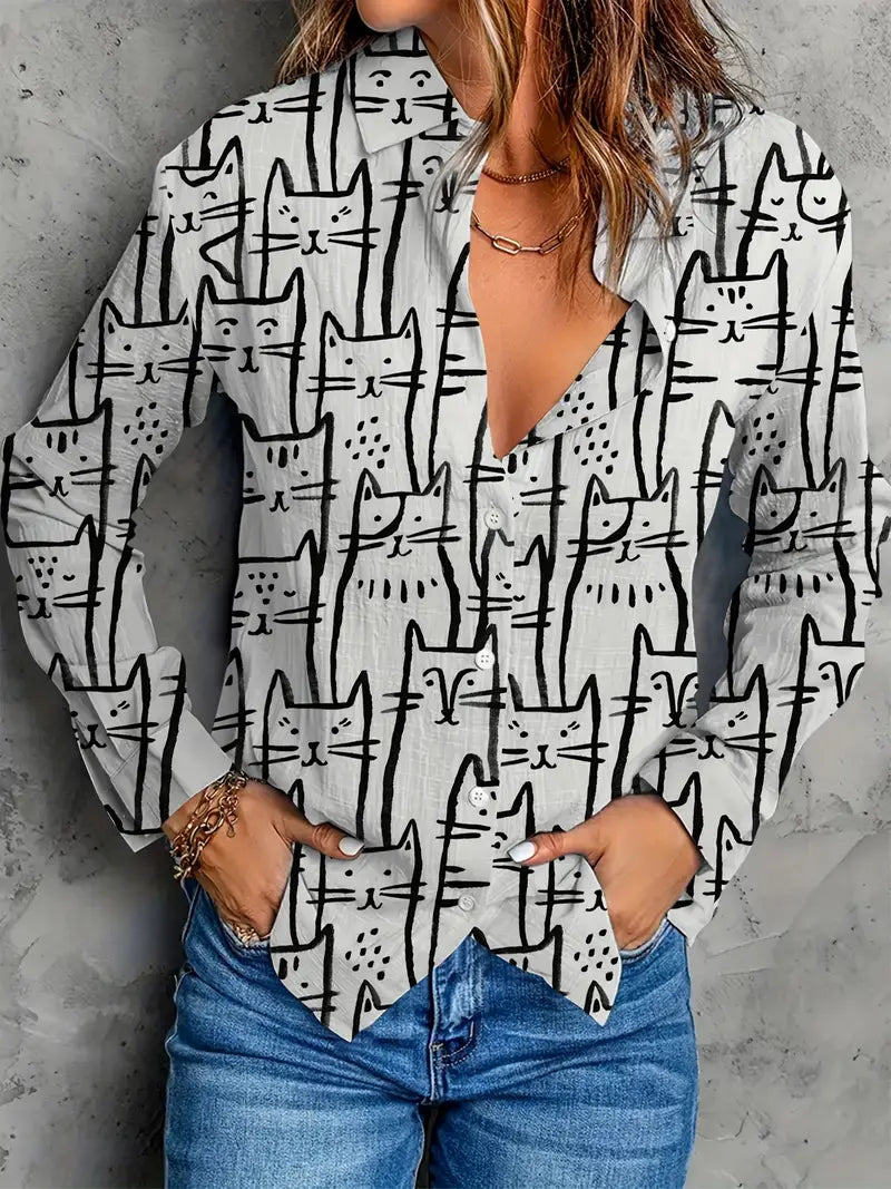 Dames t-shirt met kattenprint - luchtige casual top voor de lente
