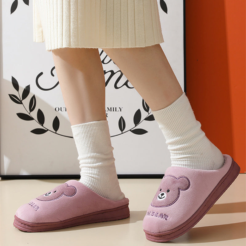 Warme pantoffels - dames huis slippers met schattig berenmotief en pluche voering - Bakkermode.nl