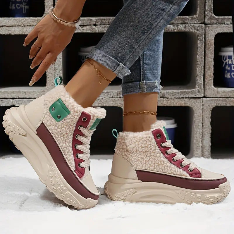 Dames high-top sneakers - stijlvolle sneakers met faux fur lining