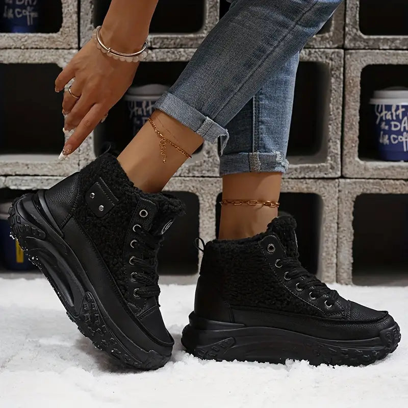 Dames high-top sneakers - stijlvolle sneakers met faux fur lining