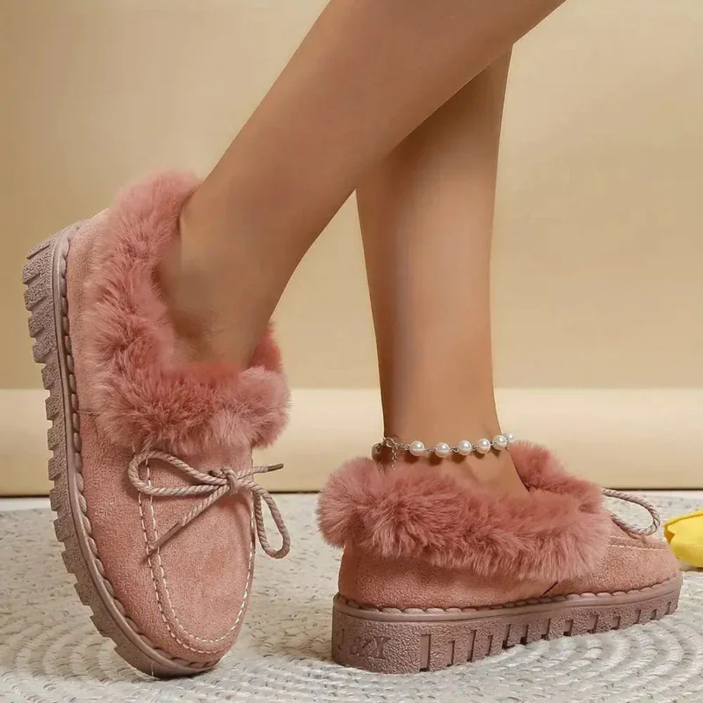 Dames faux fur gevoerde mocassinslippers - gezellige binnenschoenen