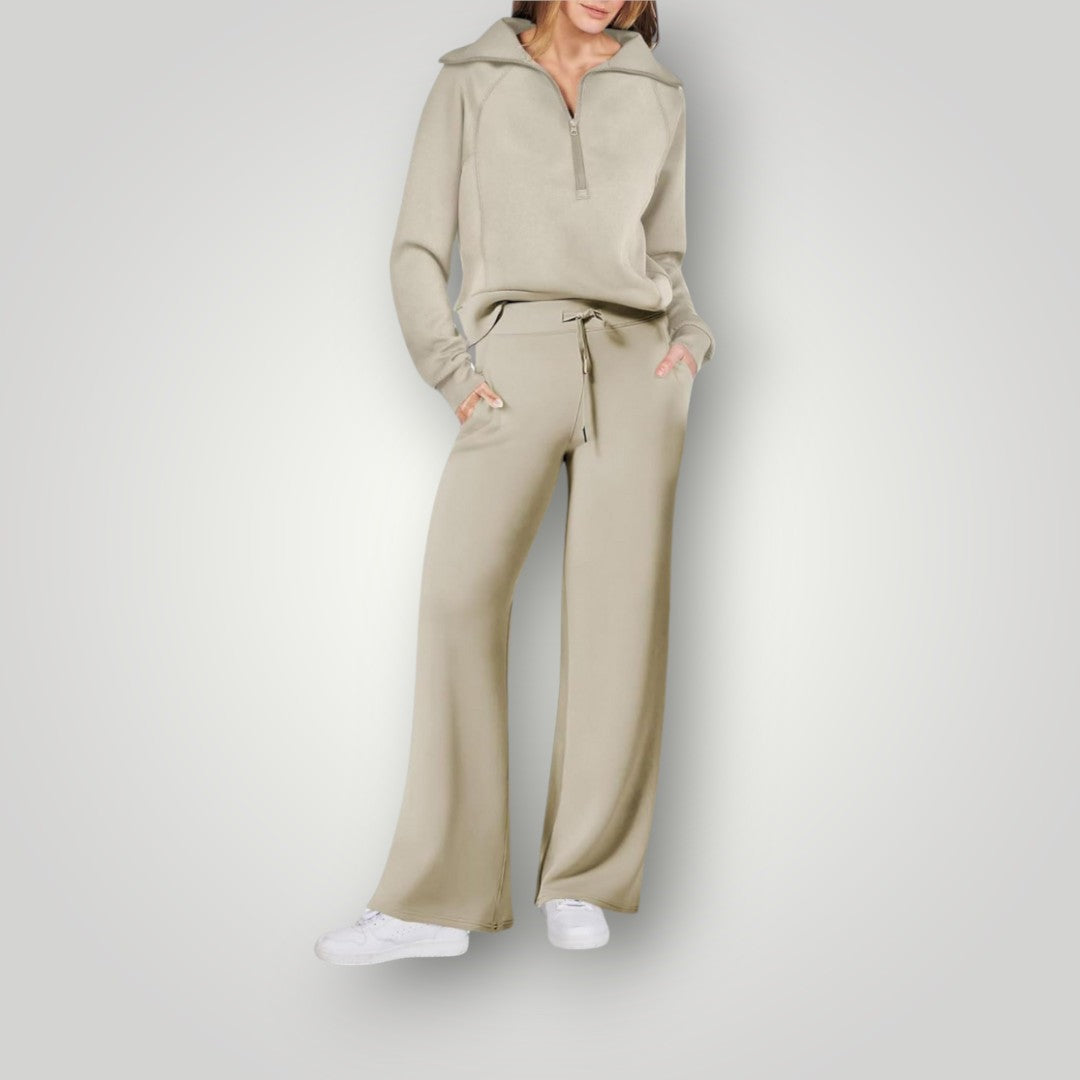 2-delige lounge set - zachte dames zip-up top en wijde broek