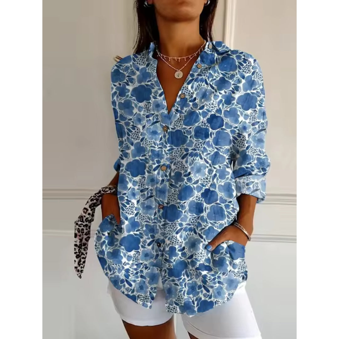Dameslange mouwen bloem blouse - lichte dagelijkse outfit voor een casual uitje