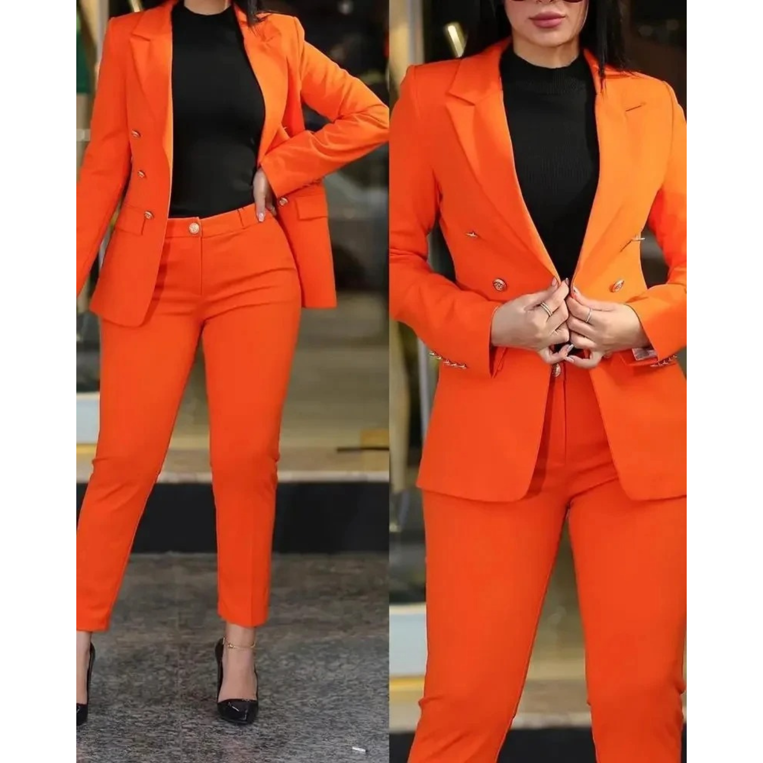 2-delige dames blazer en broek set - slimme kantooroutfit voor de moderne vrouw