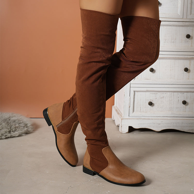Boven-de-knie laarzen - trendy dames schoenen met suede effect