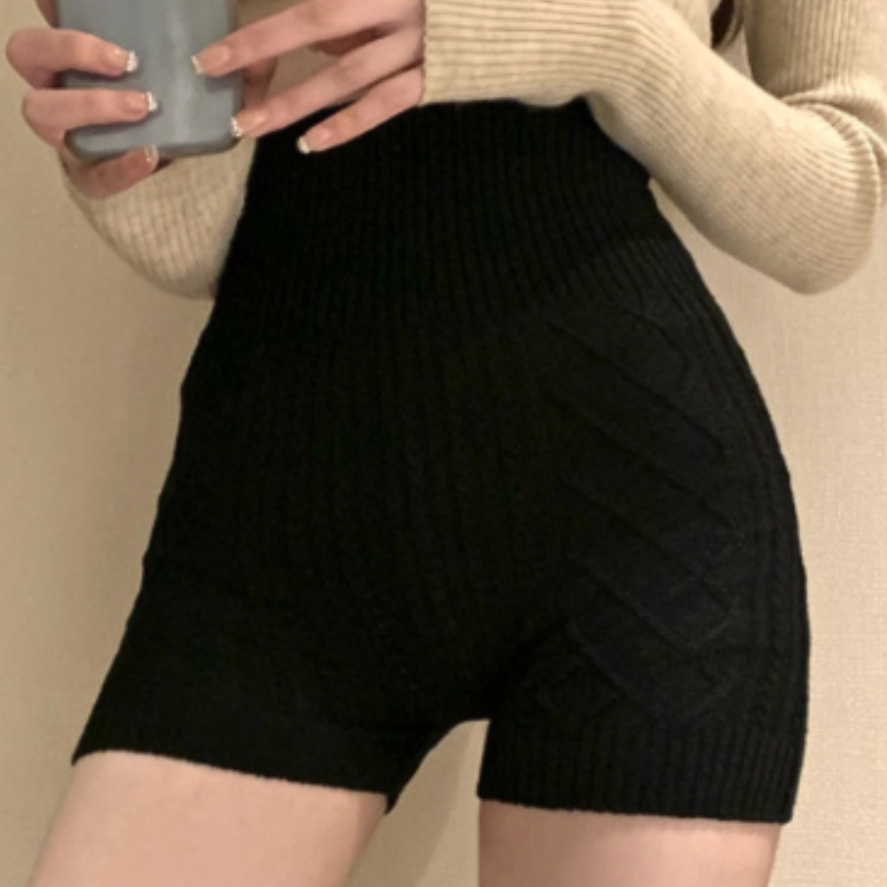 Geribde hoge taille shorts - elegante gebreide shorts voor vrouwen