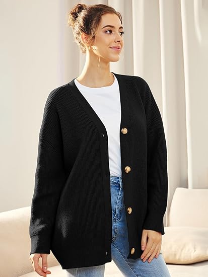 Dames oversized cardigan - relaxte fit gebreide trui met lange mouwen en knoopsluiting voor casual wear