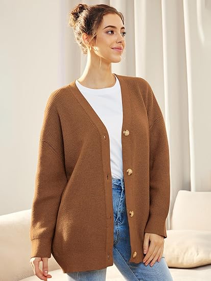 Dames oversized cardigan - relaxte fit gebreide trui met lange mouwen en knoopsluiting voor casual wear