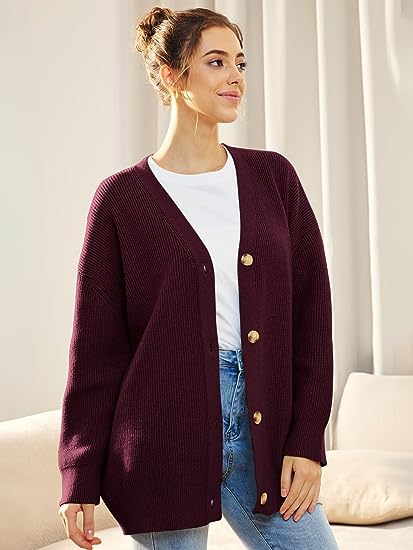 Dames oversized cardigan - relaxte fit gebreide trui met lange mouwen en knoopsluiting voor casual wear