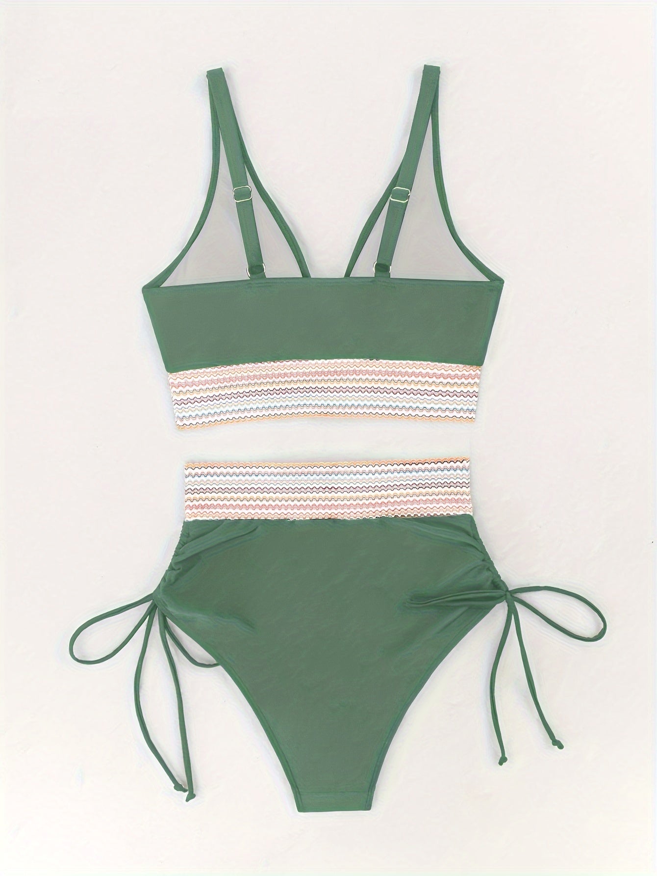2-delig groen bikini set - v-hals top met hoge taille bikinitop