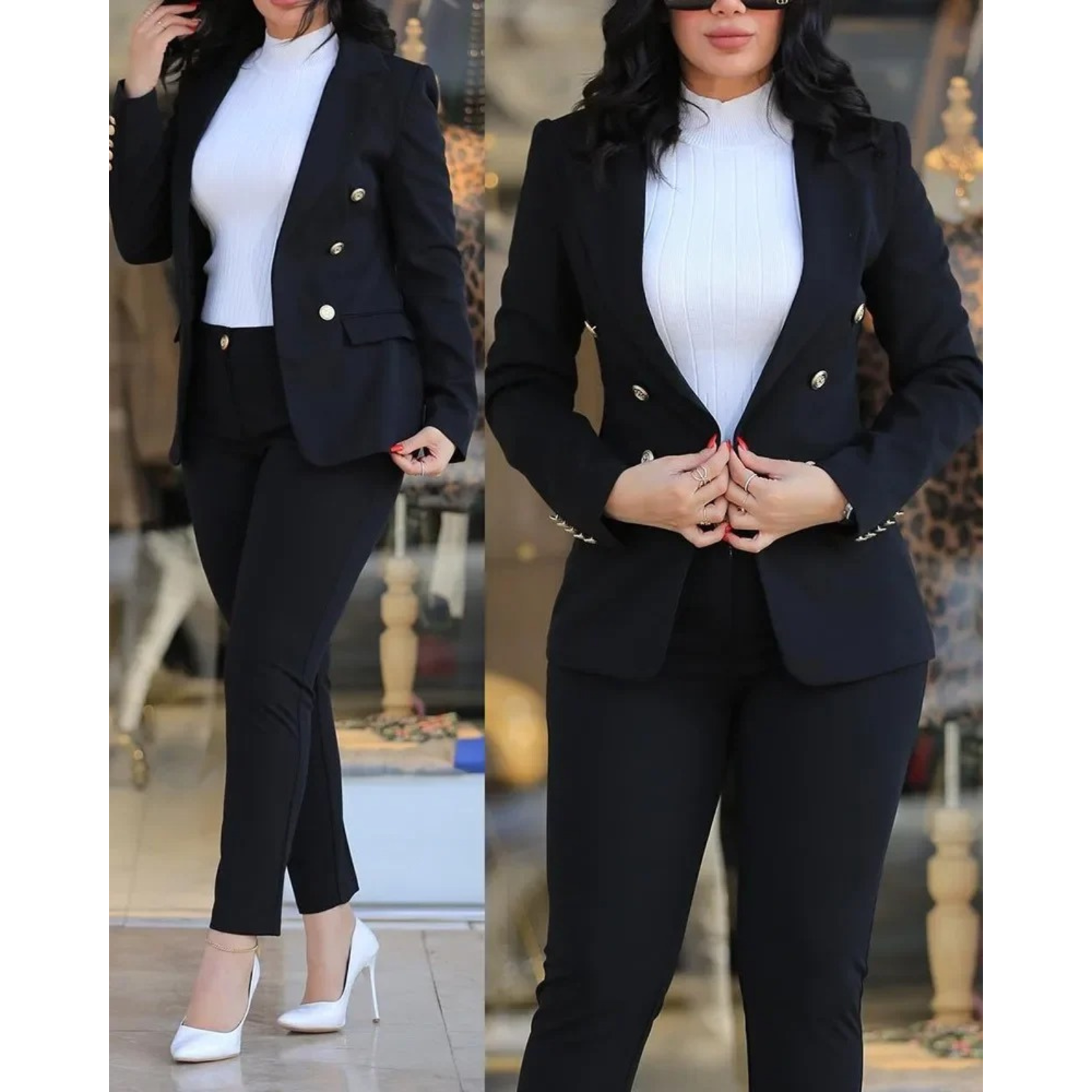 2-delige dames blazer en broek set - slimme kantooroutfit voor de moderne vrouw