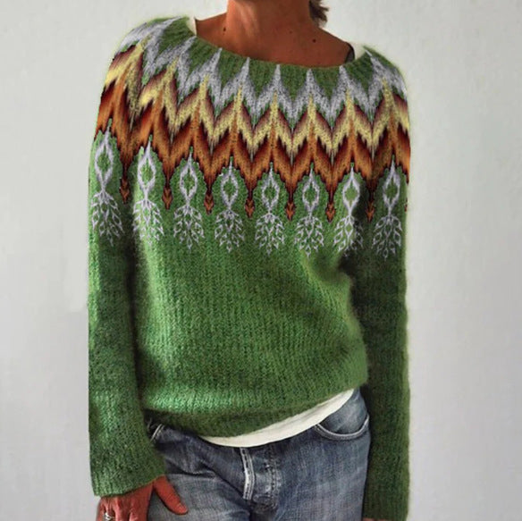 Gebreide trui - artisanale damesjumper met geometrisch design