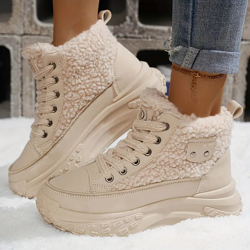 Dames high-top sneakers - stijlvolle sneakers met faux fur lining