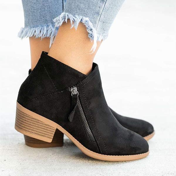 Dames suede enkellaarsjes met dubbele rits - trendy chunky laarsjes voor casual en chique gelegenheden