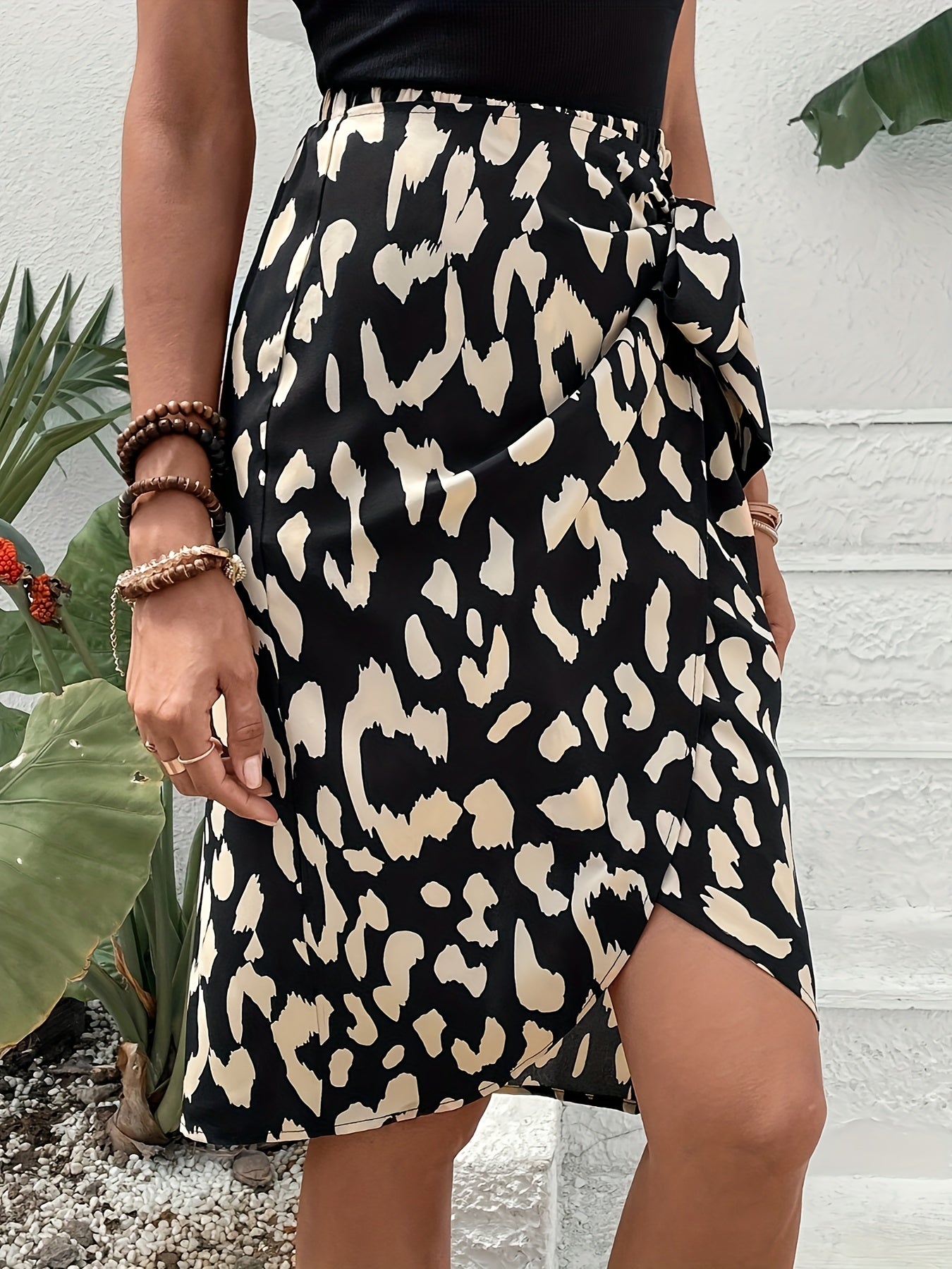 Ombracadabra patroon wikkelrok - stijlvolle hoge taille zwarte damesrok