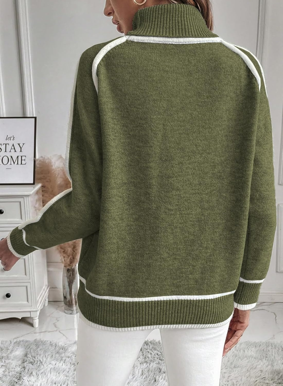 Stijlvolle dames coltrui met contrasterende stiksels - casual oversized sweater - Bakkermode.nl