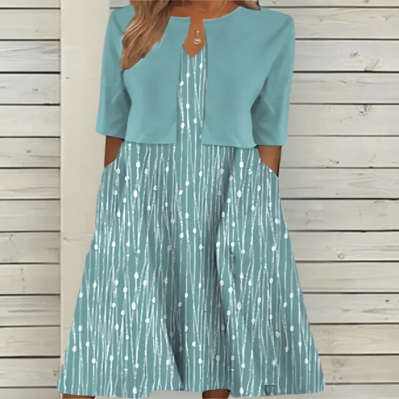 2-delige dames midi jurk met bloemen en cardigan - stijlvolle casual outfit voor speciale gelegenheden