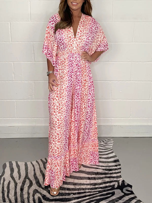 Dames maxi jurk met bloemenprint en lange mouwen - charmant roze ontwerp voor casual uitjes