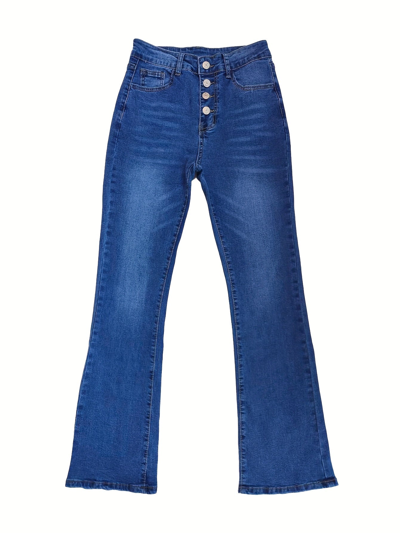 Medium blauwe hoge taille flared jeans voor dames - relaxte denim broeken