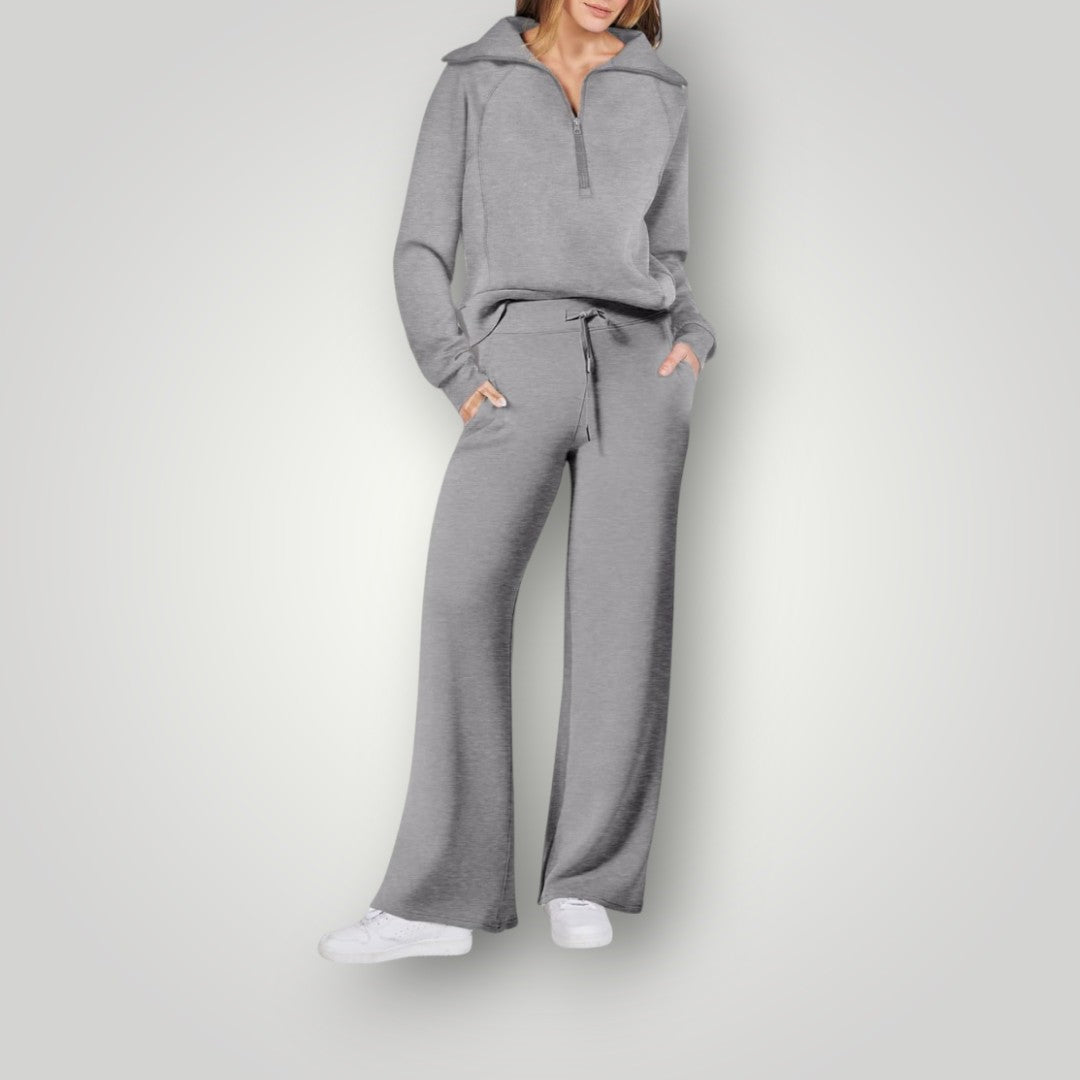 2-delige lounge set - zachte dames zip-up top en wijde broek