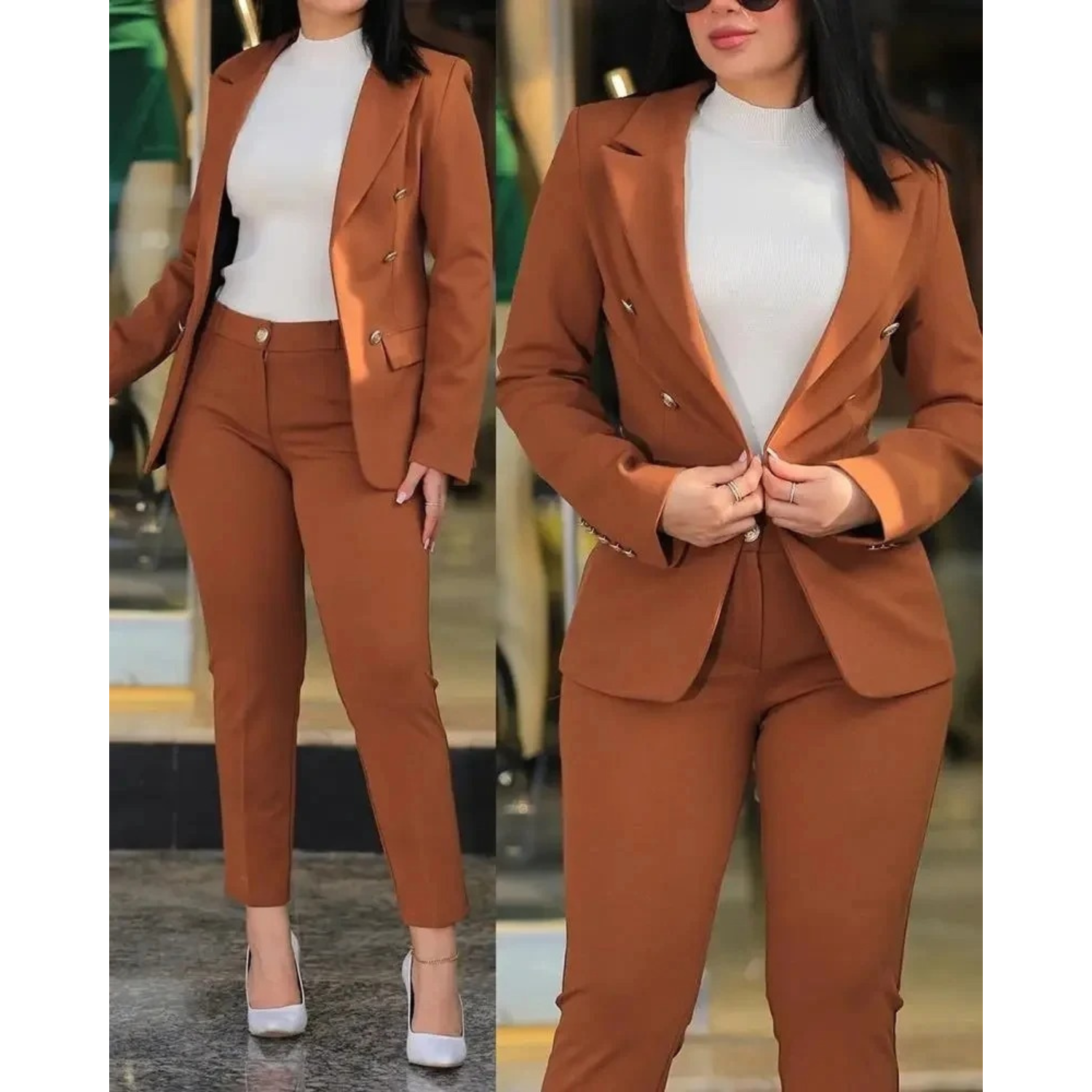 2-delige dames blazer en broek set - slimme kantooroutfit voor de moderne vrouw