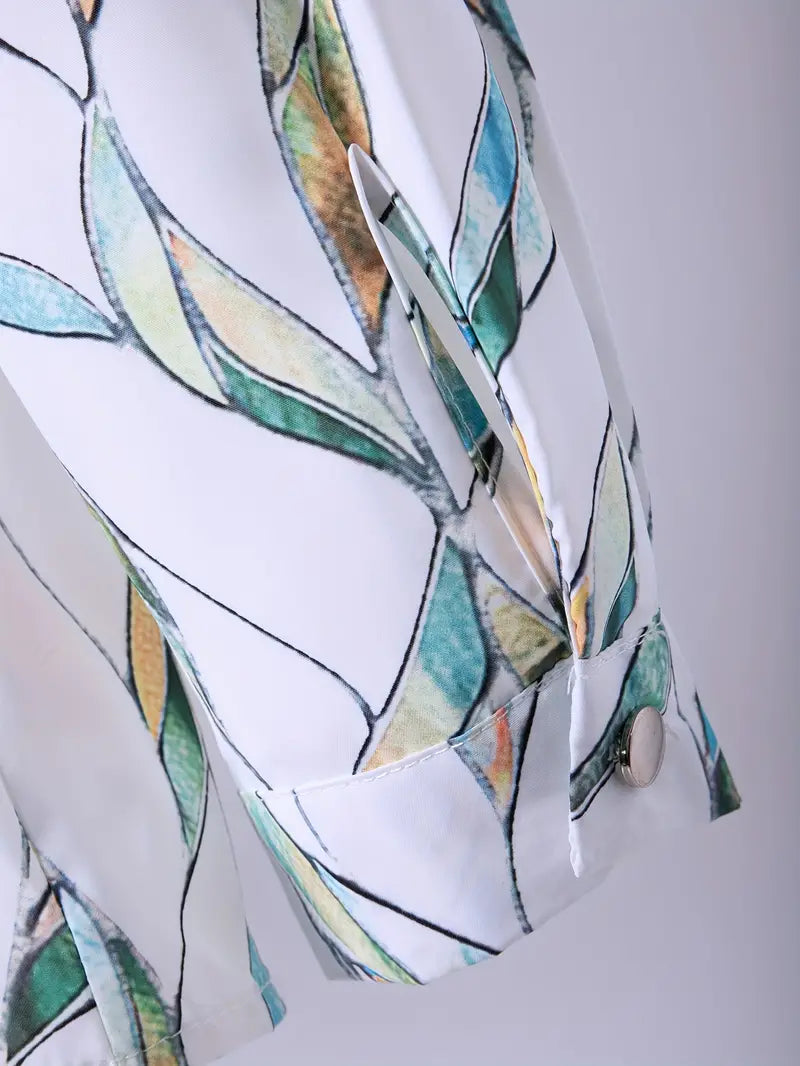 Lichte blouse voor dames met een elegant bladpatroon - stijlvolle lange mouwen voor dagelijks gebruik