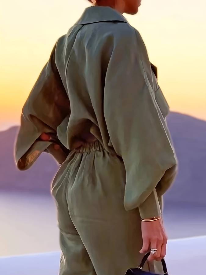 2-delige chique damesensemble - verfijnde groene blazer en broek voor smart casual stijl - modieus ontwerp