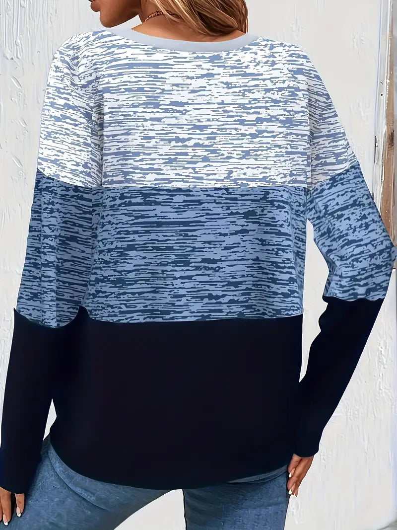 Dames lange mouw relaxte fit kleurblock pullover - zachte rekbare stof voor dagelijks gebruik