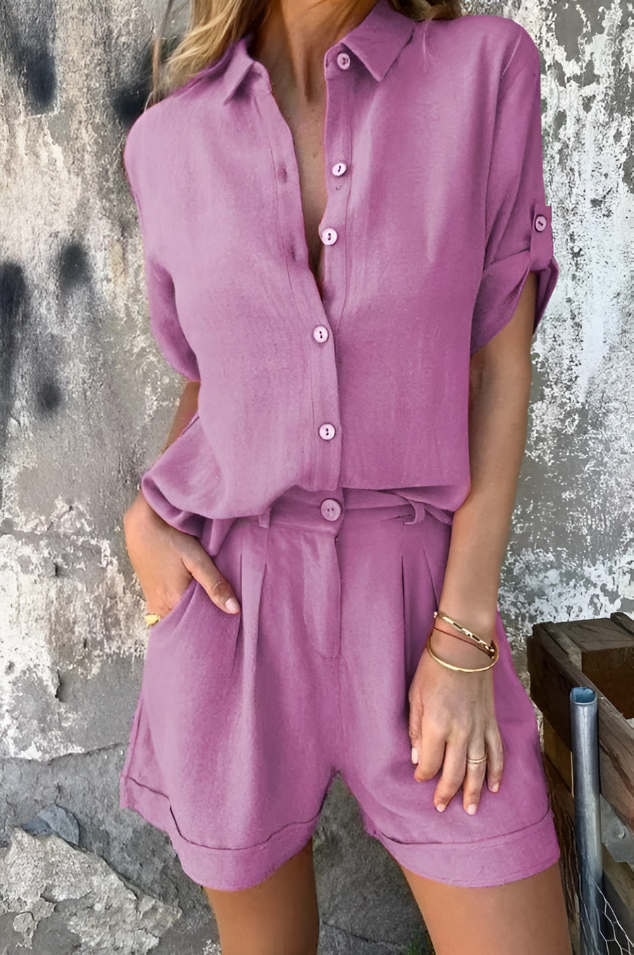 2-delig dames casual shirt en korte broek - luchtige zomerset met ontspannen pasvorm, ademende stof voor casual dagen